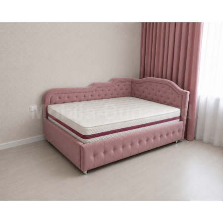 Pat pentru copii de colț Amelia A-10 roz cu tăblie moale și spațiu de dormit 90×200 cm